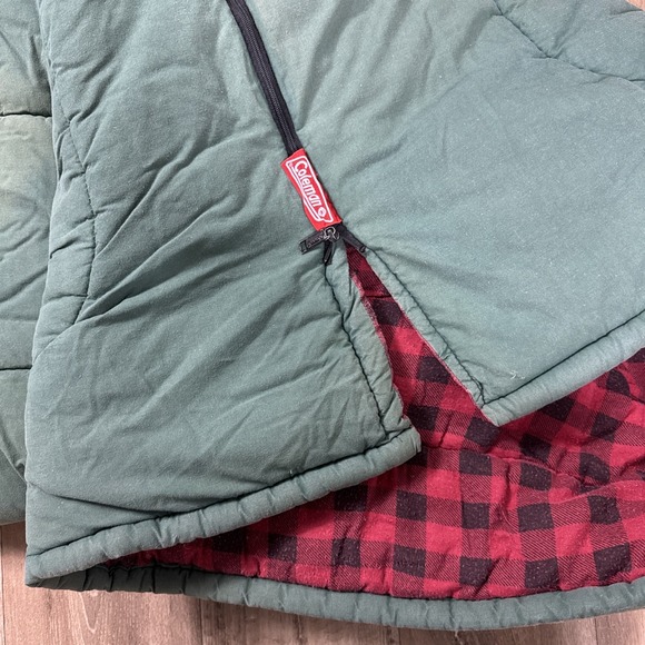 Vintage 70s Coleman Sleeping Bag Green Red Plaid Flannel Camping Outdoors Hiking - Picture 12 of 16